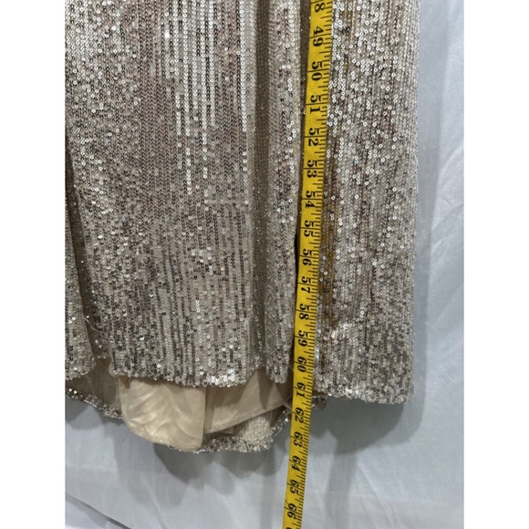 NEW $398 IEENA for Mac Duggal [ 6 ] Sequin Faux Wrap Gown in‎ Silver Nude - Picture 7 of 15
